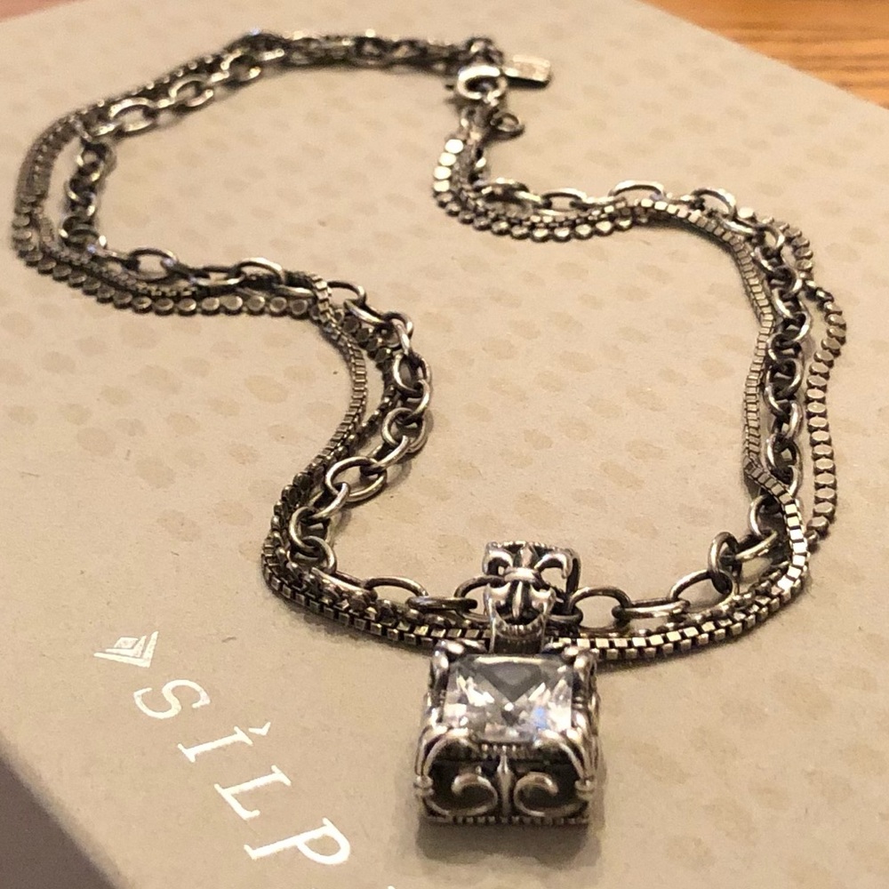 Silpada Sterling Silver CZ Uptown Pendant on Happily Stranded 3 Strand Necklace